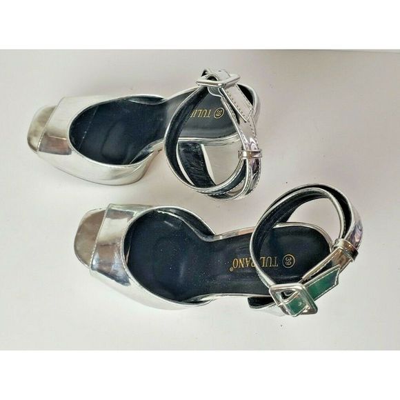 Tulipano Italian Silver Platform Block Heel Sz 8.5 - Picture 4 of 11